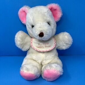 Russ Berrie My First Teddy Bear Small White Pink Vintage 371 Plush Bib Korea